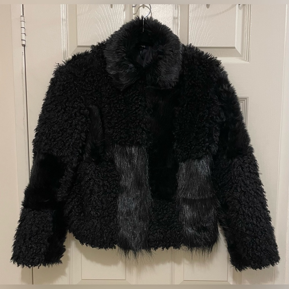 NWOT Buffalo David Bitton Black Faux Fur & Teddy Bomber Jacket. Stunning Coat.